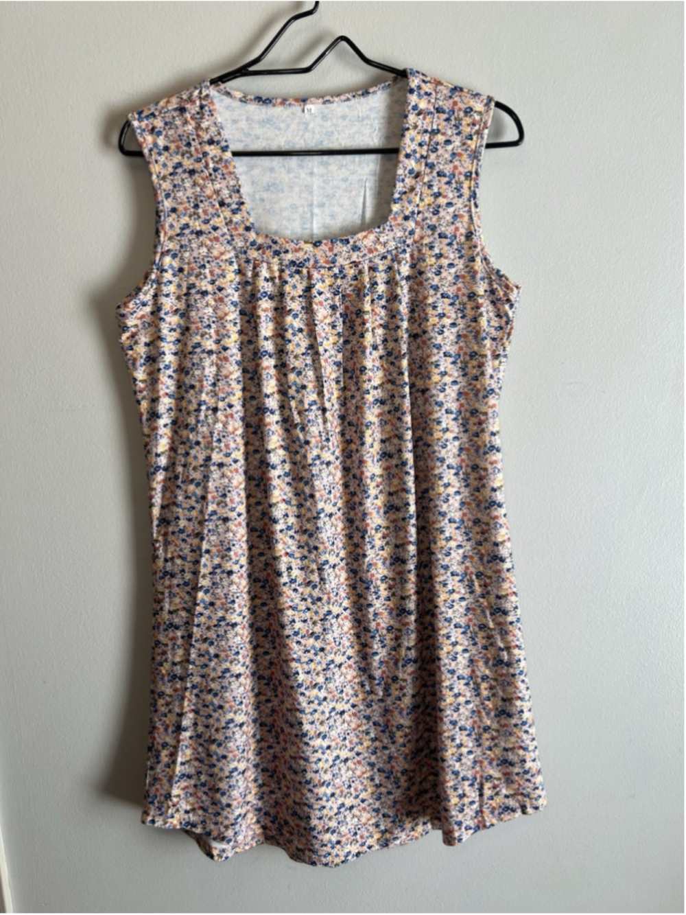 Wyobmus Square Neck Tank Top Sleeveless Dress Pleated Woman Size Medium Floral - Picture 2 of 11
